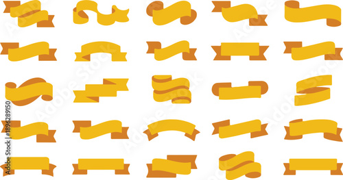 Golden Yellow Ribbon Banners - Flat Vector Labels for Sales, Awards, and Celebration Design
