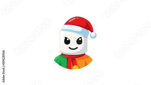 Cute Marshmallow Character Wearing Santa Hat and Scarf