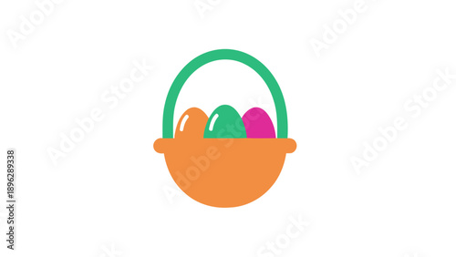 Easter Basket with Colorful Eggs Flat Icon