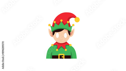 Christmas Elf Character with Red Hat and Green Outfit