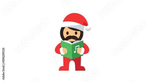 Man in Santa Hat Singing Christmas Carols from Songbook