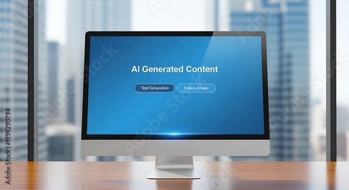 Ai generated content on computer screen in modern office