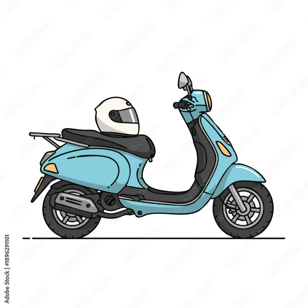 Obraz premium Scooter with helmet on seat, side view, vector illustration, 192 TR.eps reference, transportation mode