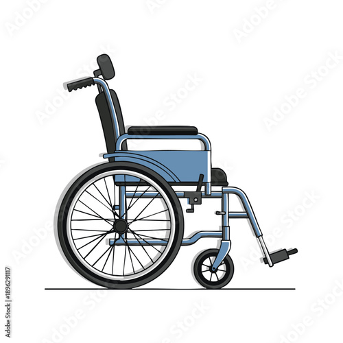 Illustration of a blue wheelchair with 194 TR design elements on a plain background