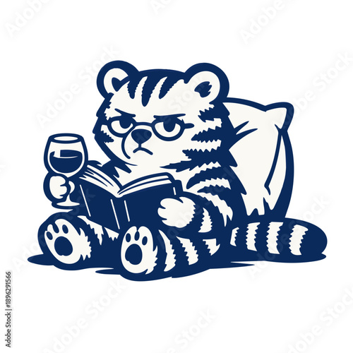babby tiger with a book and wine