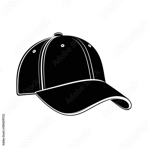 Silhouette of a sporty baseball cap, casual headwear and fashion, black vector shape on white background