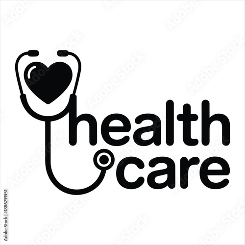 Health Care Logo with Heart Shaped Stethoscope, Modern Medical Vector Design