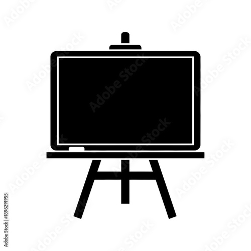 Silhouette of a school blackboard on easel stand, education and teaching, black vector shape on white background
