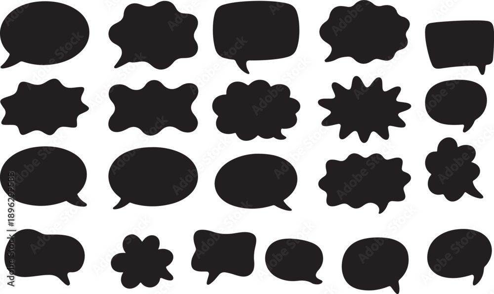 Fototapeta premium Black Speech Bubble Silhouettes and Comic Callout Shapes Vector Collection