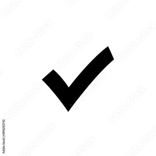 Silhouette of a simple check mark, success tick and verification, black vector shape on white background