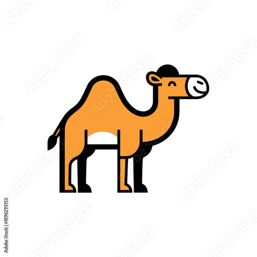 Cartoon camel standing with a smile on a white background  