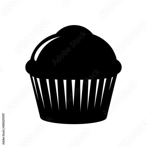 Silhouette of a sweet cupcake, bakery muffin and dessert treat, black vector shape on white background
