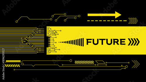 Future Technology Circuit Board Yellow Black Digital Background