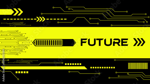 Futuristic Technology Circuit Background With Yellow Digital Lines