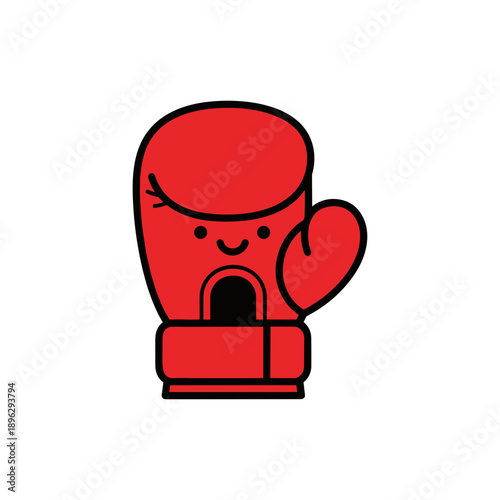 Cute red boxing glove character with smiling face  