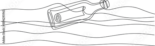 Message in a bottle floating on wavy water waves