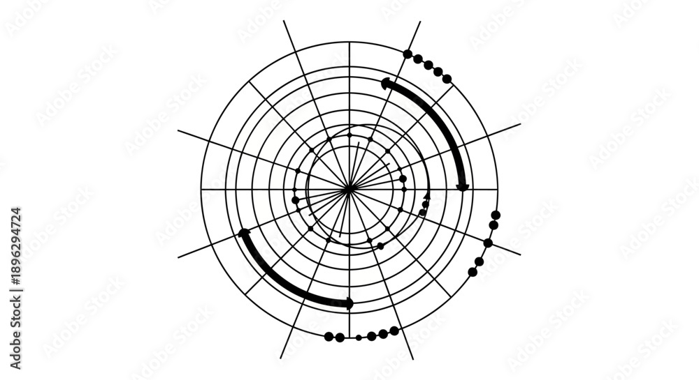 Obraz premium Abstract technology radar screen with data points and lines depicting network and analytics on isolated white background.