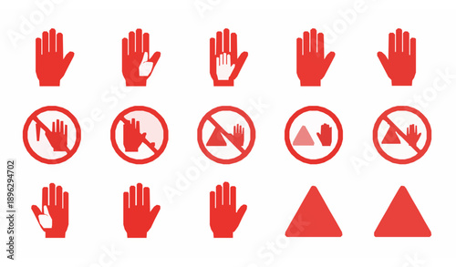 Danger and stop hand red icons for safety and information design