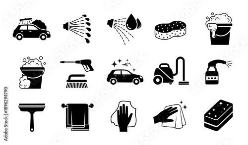 Car wash and vehicle cleaning icons for auto service branding