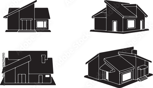 Minimalist Modern House Icons Set: Vector Collection of Contemporary Residential Buildings, Abstract Real Estate Symbols, and Architecture Glyphs for Web UI and Design Projects