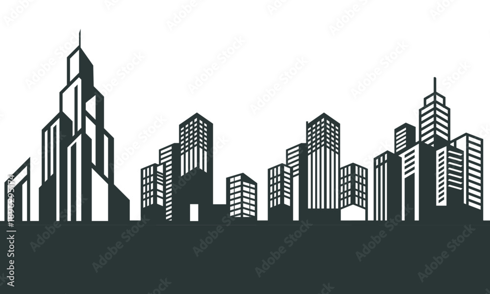 Obraz premium Modern City Skyline Silhouette Vector Illustration