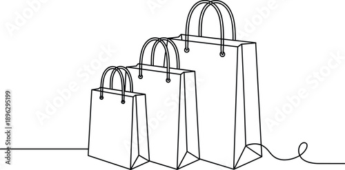 Three shopping bags of increasing size in line paper bag