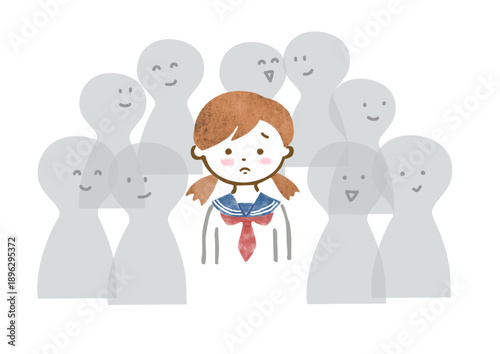 孤独を感じている制服を着た女子中学生のイラスト