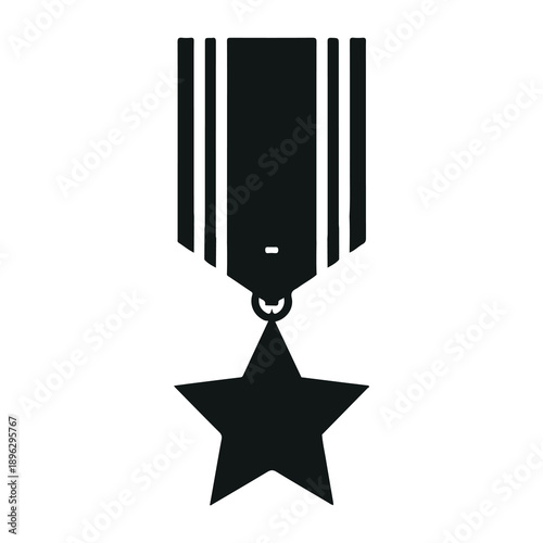 Black and white medal with striped ribbon and star pendant hanging