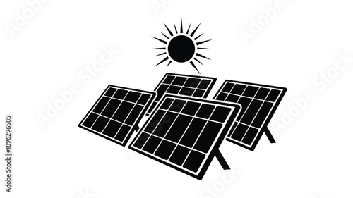 solar panels and sun graphic design in a striking black silhouette