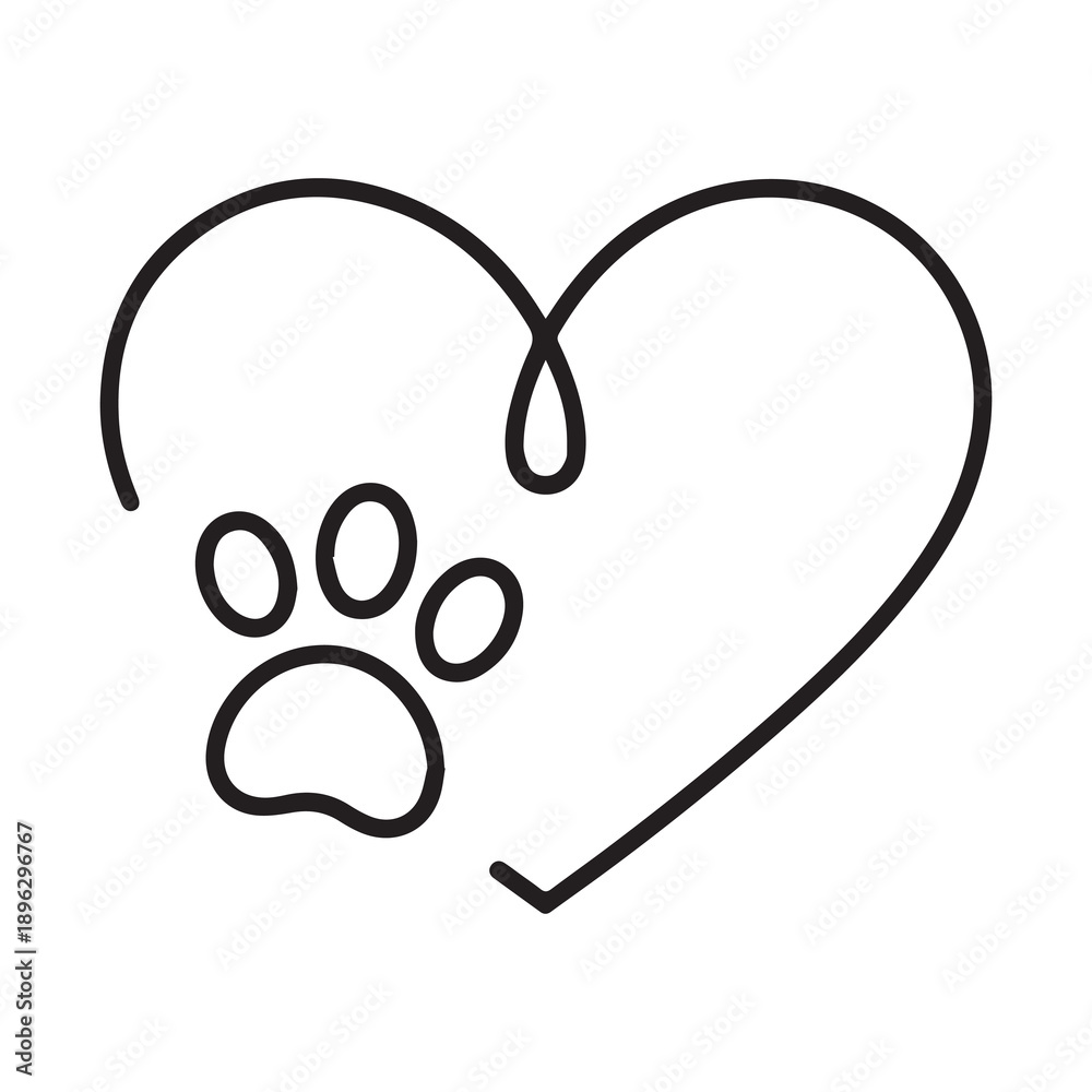 Obraz premium Paw print inside heart shape illustration for animal love concepts