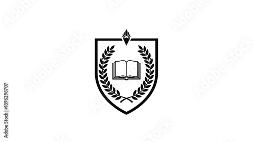 a shield emblem featuring a book and laurel leaves a classic silhouette