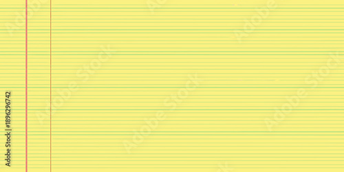 Close up of yellow lined paper with a red margin a simple background