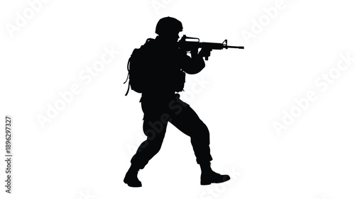 a soldier aiming a rifle in a dynamic stance powerful silhouette