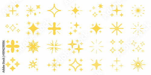 A collection of bright yellow star sparkles and shining light effects