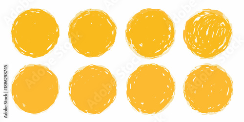 A collection of eight roughly oval textured and golden yellow shapes