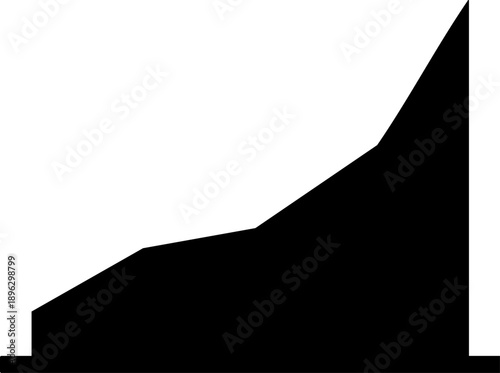 Area chart growth silhouette isolated on white background minimalist filled incline graph and upward business trend illustration