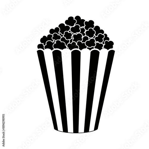 Popcorn Bucket Silhouette Vector Icon - Cinema Snack Food Symbol Black Shape on White Background for Movies