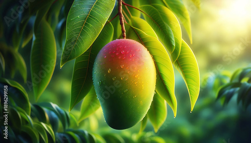 Fresh Ripe Mango with Dewdrops