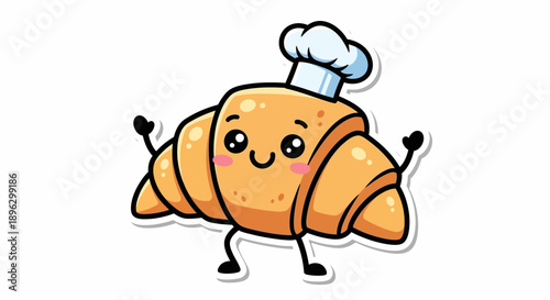 happy croissant character with chef cap