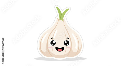 Cute cartoon garlic bulb with smiling face