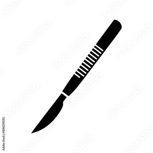 Surgical Scalpel Silhouette Vector Icon - Medical Knife Tool Symbol Black Shape on White Background for Surgery