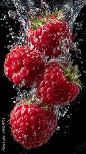 Cranberries and raspberries sinking in water