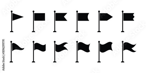 Different flag icons set. Waving flag glyph icon. Flag icon collection. Vector illustration. Flag icons vector glyph flat style. Stroke with editable size icons. Flag icons set for apps and web.