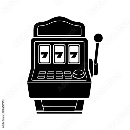 Casino Slot Machine Silhouette Vector Icon - Gambling Game Symbol Black Shape on White Background