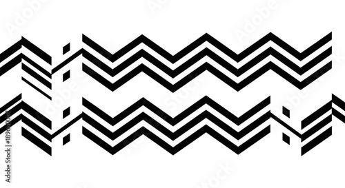 Abstract black and white zigzag line pattern with repetitive graphic design, isolated white background.