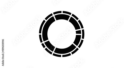 Abstract black circular segmented graphic element for data visualization or loading animation, isolated white background.