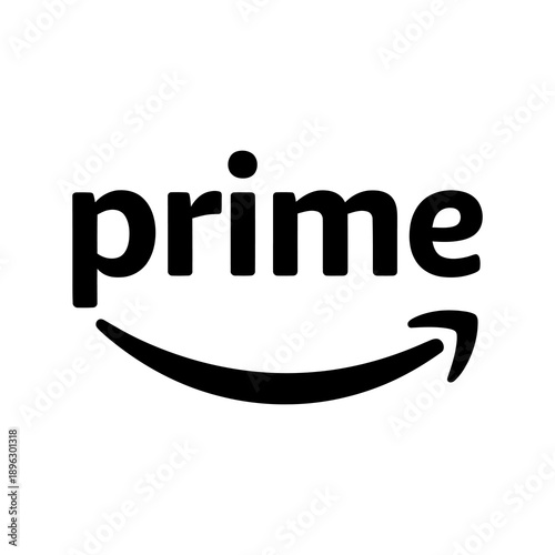 Amazon Prime logo in black and white with a smile symbol below the word