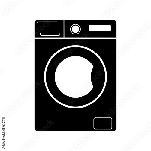 Front Load Washing Machine Silhouette Laundry Room Appliance Vector Icon Isolated