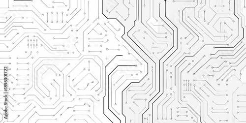 Intricate circuit board pattern with complex pathways and electronic connections