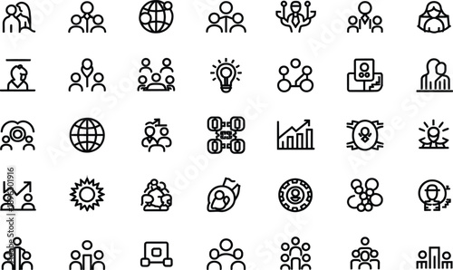A Collection of Diverse Business and Technology Icons Representing Collaboration, Networking, and Innovation